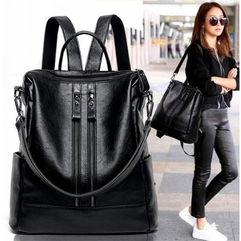 Mini Backpack Purse - المرأة حقيبة جلدية ناعمة مدرسة سوداء